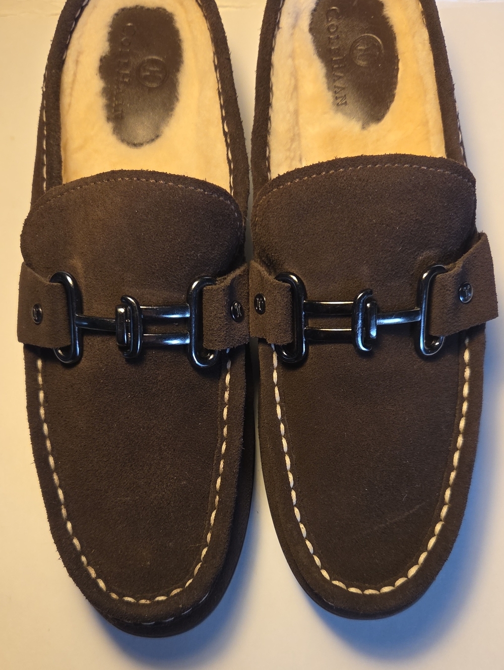 Cole Haan Mardi Sherling Suede Mule Loafers Dark Brown Cozy Size 8B